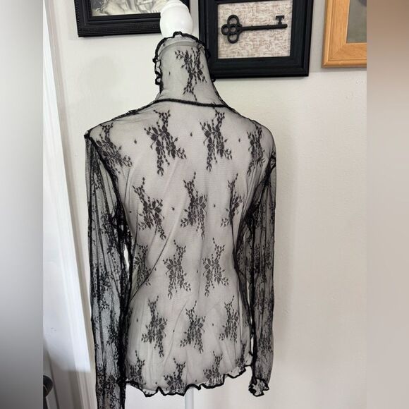 Black Lace Sheer Long Sleeve Top - Picture 3 of 3
